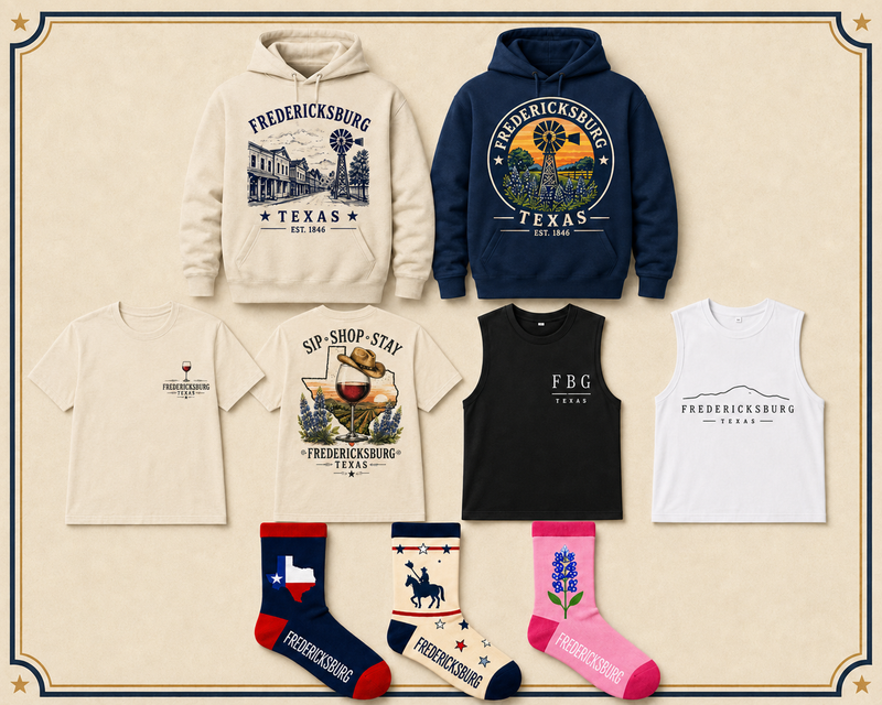 Fredericksburg TX Shirts, Apparel & Souvenir Clothing